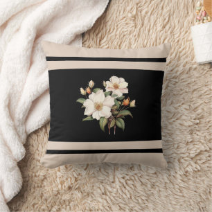 Pretty flower beige and black Victorian Throw Pillow