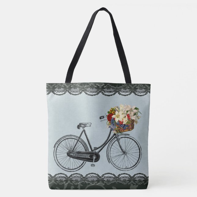 pretty flower bike mint green tote bag (Front)