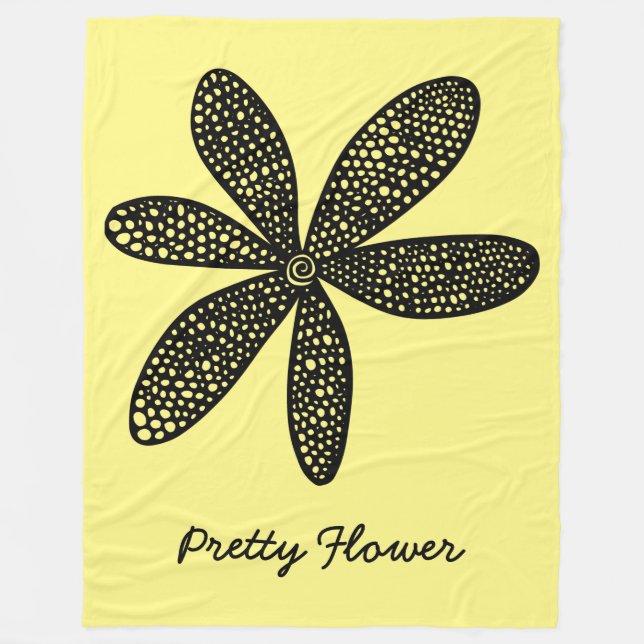 Pretty Flower - Black on Light Yellow fff888 Fleece Blanket (Front)