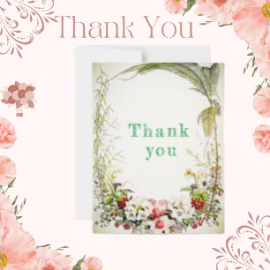 Pretty Flower Border Leaves Wreath Thank Card