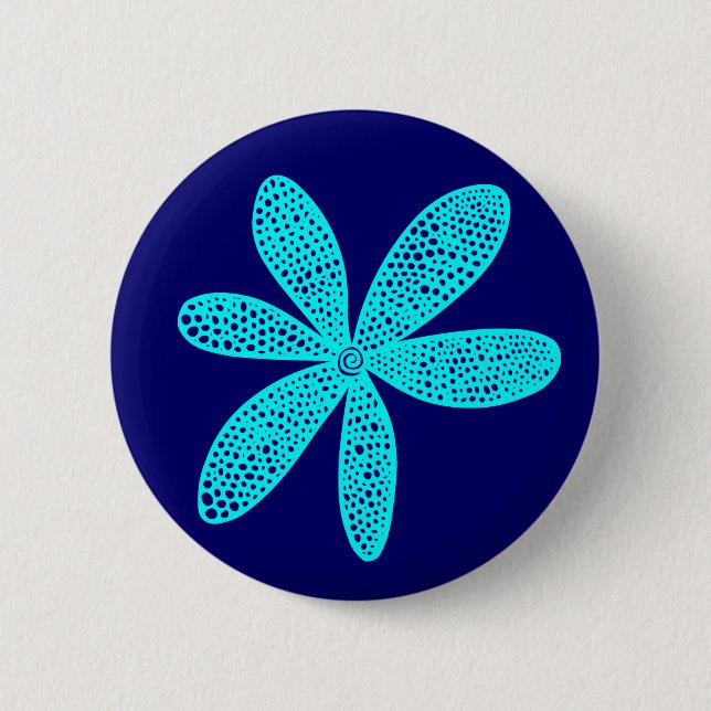 Pretty Flower - Cyan on Deep Navy 2 Inch Round Button (Front)