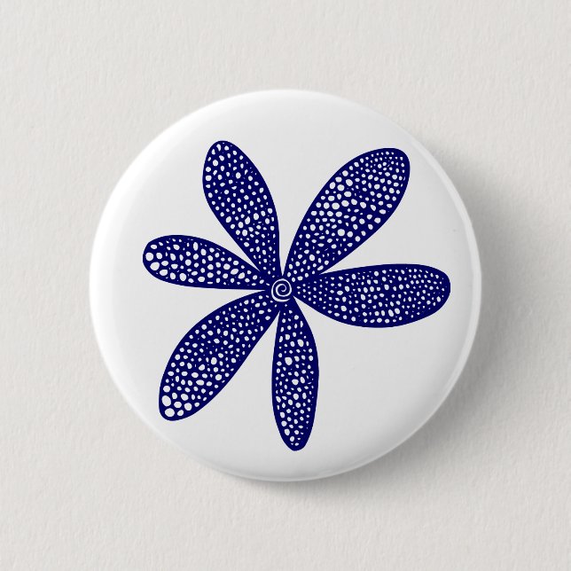 Pretty Flower - Deep Navy Blue on White 2 Inch Round Button (Front)