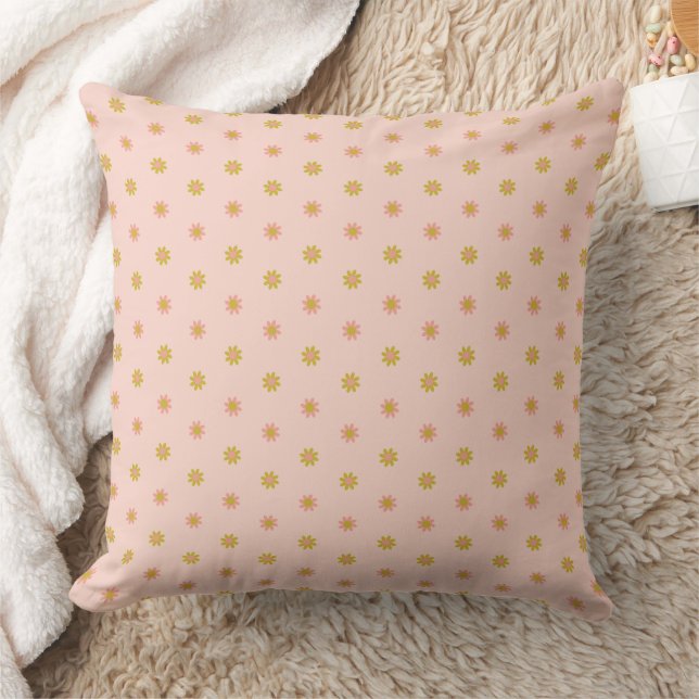 Pretty Flower Dots Pattern Pink Throw Pillow (Blanket)
