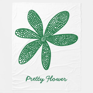Pretty Flower - Forest Green on White Fleece Blanket
