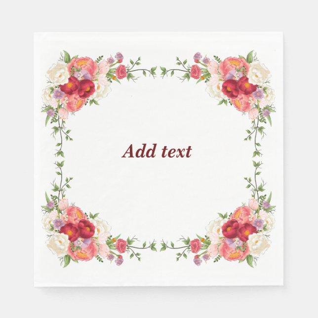 Pretty Flower Frame Template, Customizable, Napkin (Front)