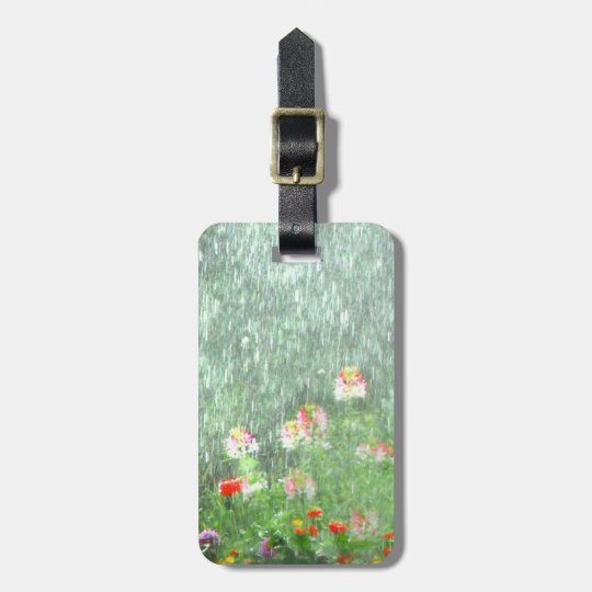 Pretty Flower Garden in Rain Green Luggage Tag