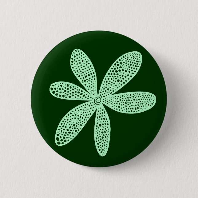 Pretty Flower - Ghost Green on Dark Green 2 Inch Round Button (Front)