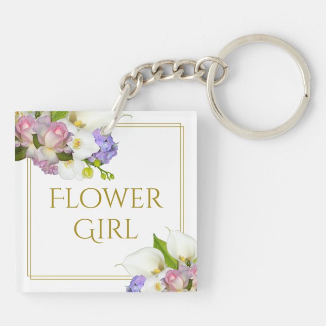 Pretty Flower Girl Spring Flowers Wedding Keychain (Back)