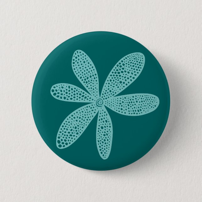 Pretty Flower - Light Blue Green on Moss Green 2 Inch Round Button (Front)