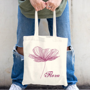 Pretty flower line drawing in purple tones tote bag