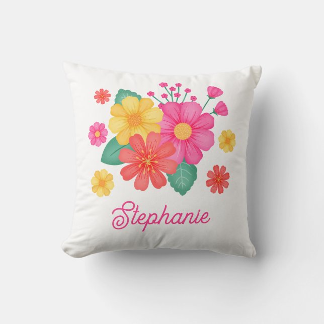 Pretty Flower Monogram Name Modern Botanical Throw Pillow (Front)