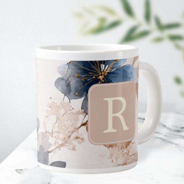 Pretty Flower Monogram Template Personalized Large Coffee Mug (Pretty Flower Monogram Template Personalized Giant Coffee Mug by Ricaso 20oz giant mug monogrammed)
