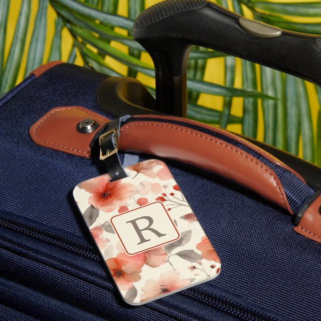Pretty Flower Monogram Template Personalized Luggage Tag (Front Insitu 1)