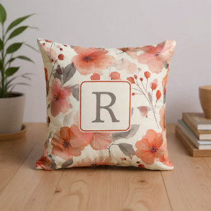 Pretty Flower Monogram Template Personalized Throw Pillow