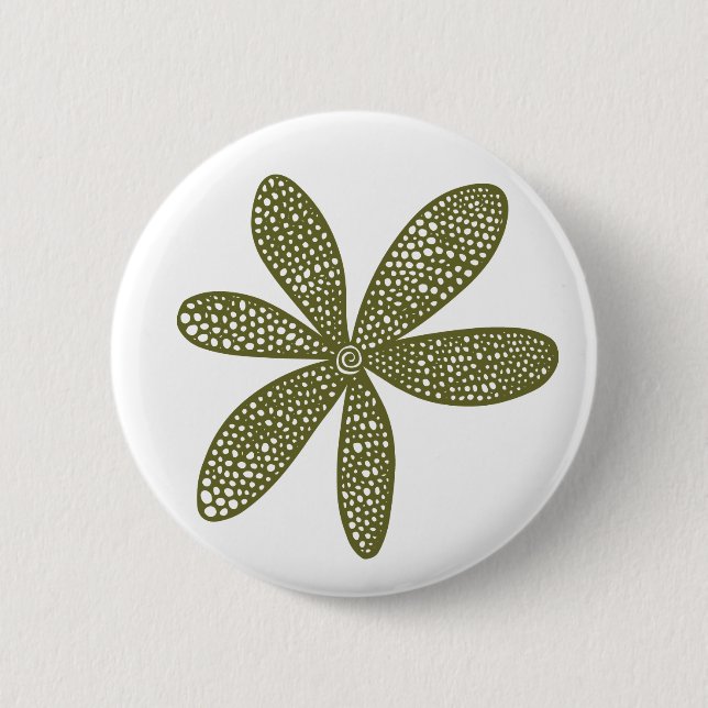 Pretty Flower - Olive Drab on White 2 Inch Round Button (Front)