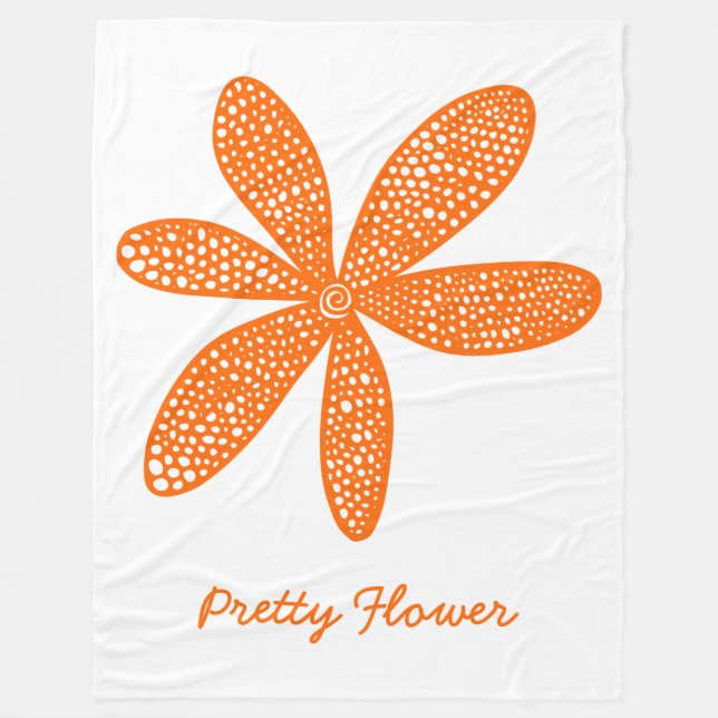 Pretty Flower - Orange on White Fleece Blanket (Front)