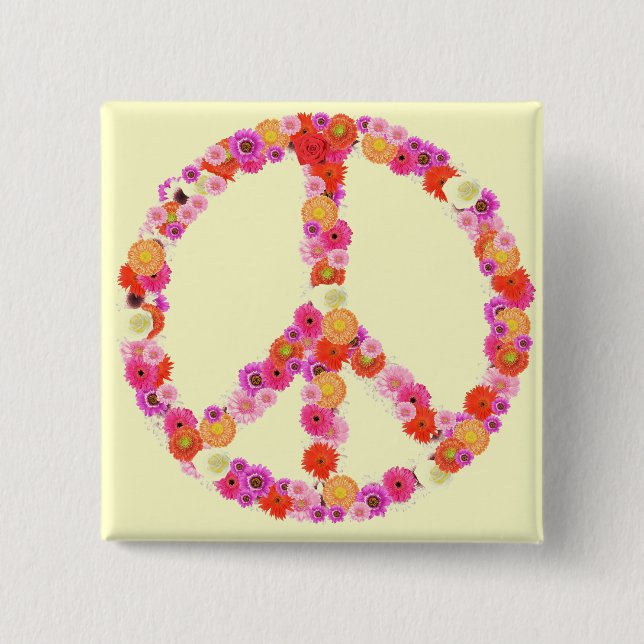 Pretty Flower Peace Sign 2 Inch Square Button (Front)
