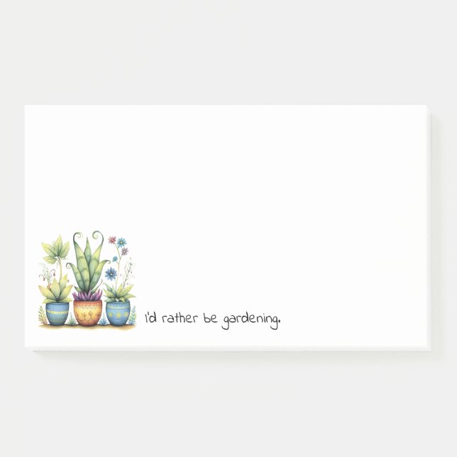 Pretty Flower Pots I'd Rather Be Gardening Post-it Notes (Front)