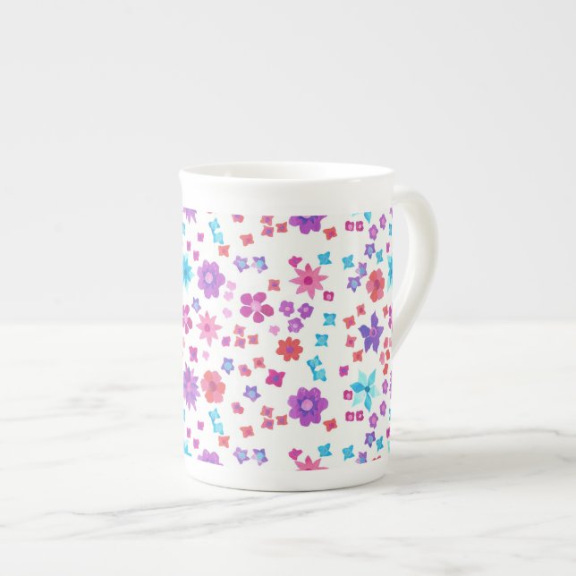 Pretty Flower-Power Bone China Mug (Front Right)