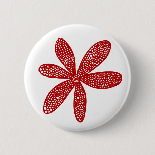 Pretty Flower - Ruby Red on White 2 Inch Round Button