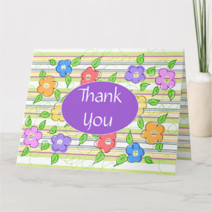 Pretty Flowered Thank You Card With Purple Accents