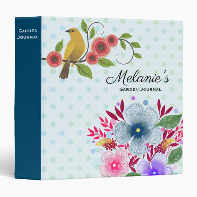 Pretty Flowers and Bird Art Garden Journal Binder (Front/Spine)