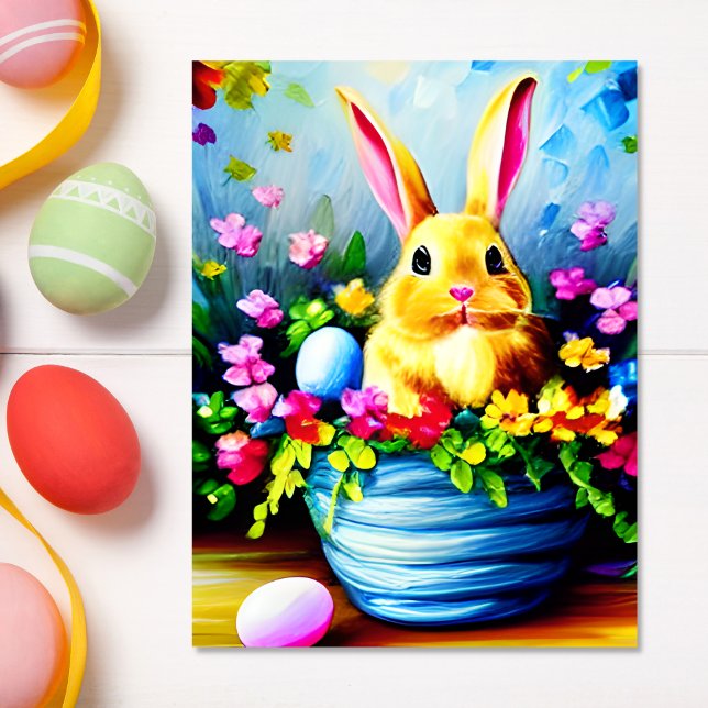 Pretty Flowers and Cute Bunny Easter Holiday Postcard (Creator Uploaded)