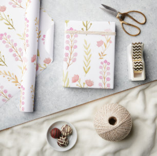 Pretty Flowers and Leaves Girl Baby Shower Wrapping Paper