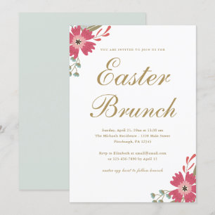Pretty Flowers and Mint Green Easter Brunch Invitation