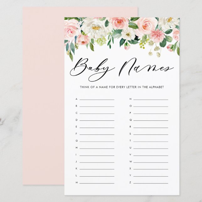 Pretty Flowers Baby Names Alphabet Shower Game (Front/Back)