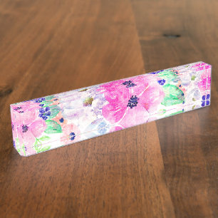 Pretty Flowers Boho Floral Watercolor Design Nameplate