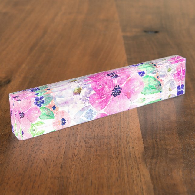Pretty Flowers Boho Floral Watercolor Design Nameplate (Side)