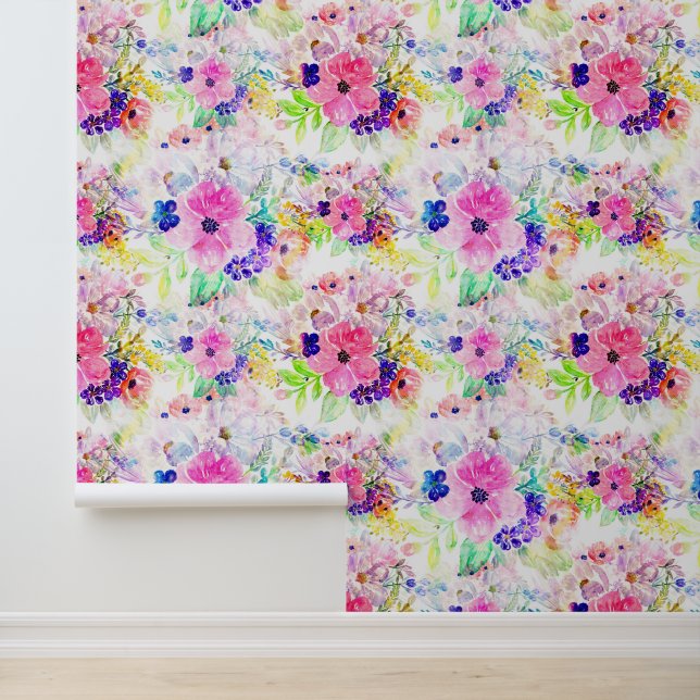 Pretty Flowers Boho Floral Watercolor Design Wallpaper (Application)