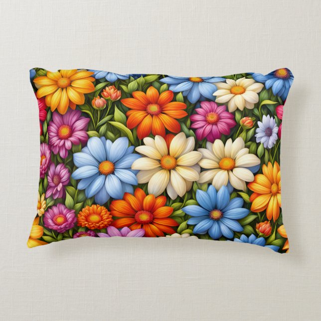 Pretty flowers, brightly colored, accent pillow (Back)