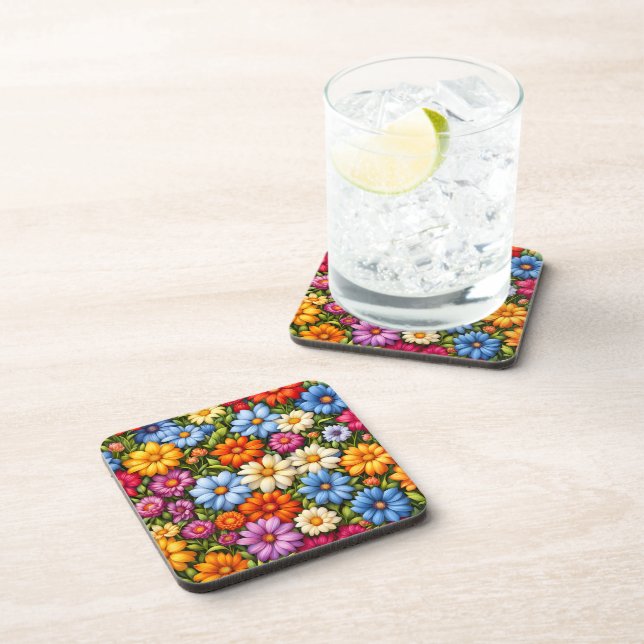Pretty Flowers, Brightly Colored, Coaster (Right Side)