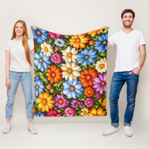 Pretty Flowers, Brightly Colored Fleece Blanket