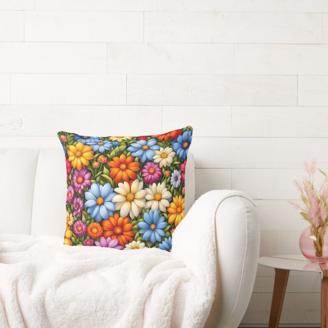 Pretty Flowers, Brightly Colored, Throw Pillow (Couch)