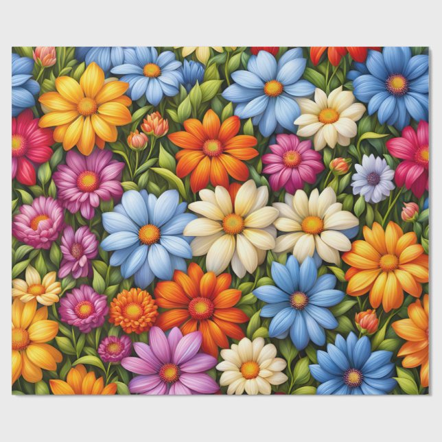Pretty Flowers, Brightly Colored Wrapping Paper (Flat)