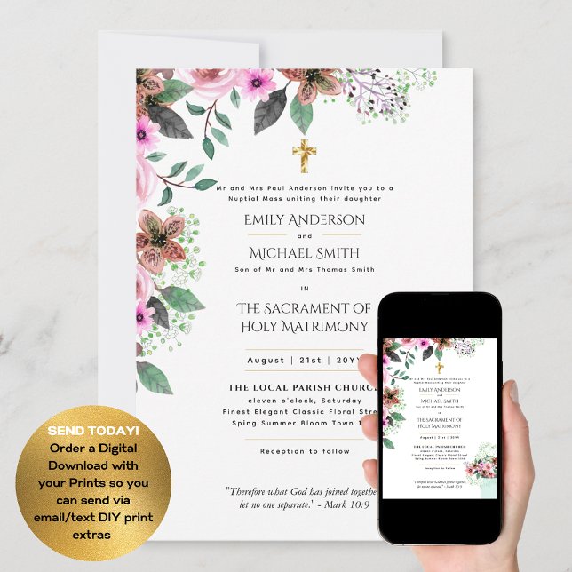 Pretty Flowers  Catholic Nuptial Mass Wedding Invitation (Creator Uploaded)
