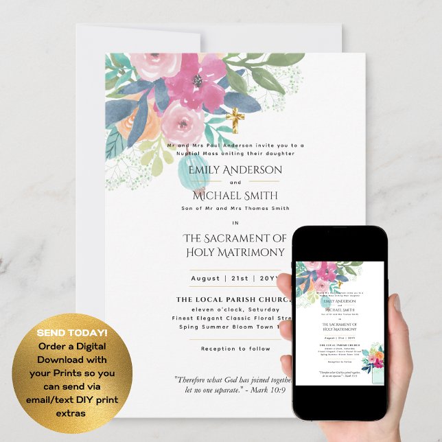 Pretty Flowers  Catholic Nuptial Mass Wedding Invitation (Creator Uploaded)