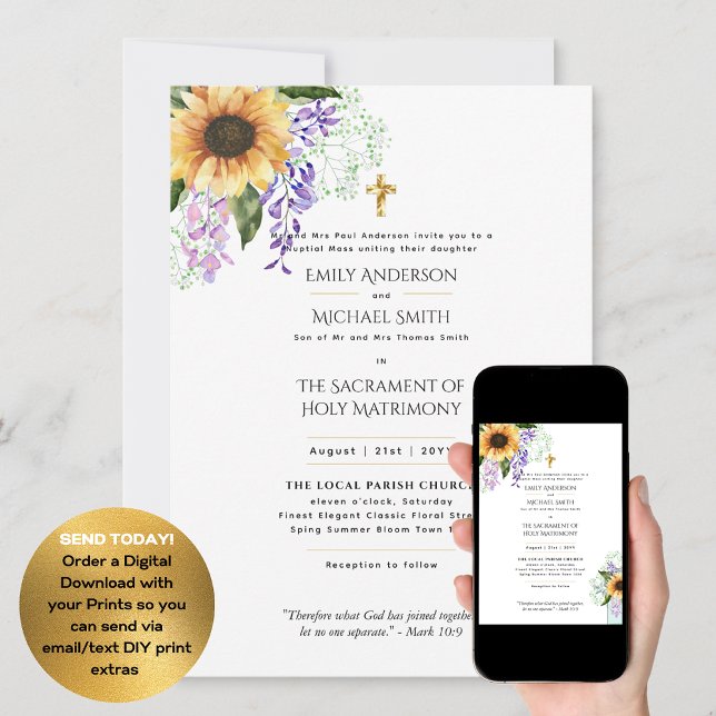 Pretty Flowers  Catholic Nuptial Mass Wedding Invitation (Creator Uploaded)