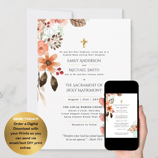 Pretty Flowers  Catholic Nuptial Mass Wedding Invitation (Creator Uploaded)