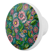 Pretty Flowers Ceramic Knob