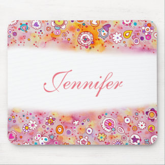 Pretty Flowers Custom Name Mouse Pad