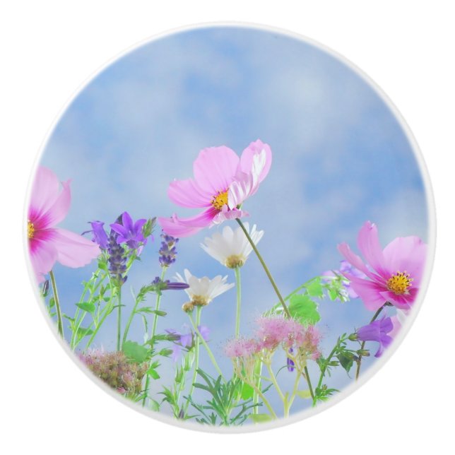 Pretty Flowers Delicate Colours Ceramic Knob (Front)