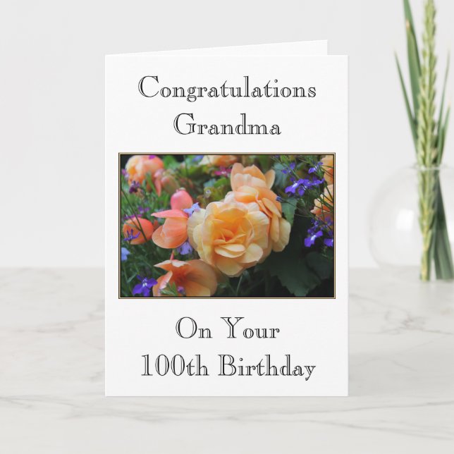 Pretty Flowers, Grandma 100th Birthday Card. Card (Front)