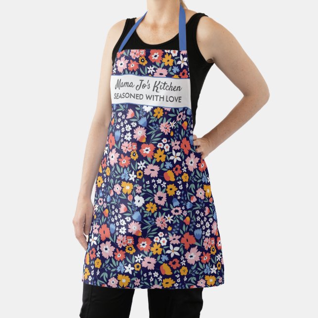Pretty Flowers Grandma's Mom's Kitchen Custom Text Apron (Insitu)