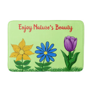 Pretty Flowers Green Bath Mat
