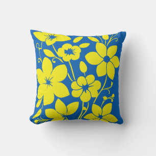 Pretty flowers in azure and yellow throw pillow