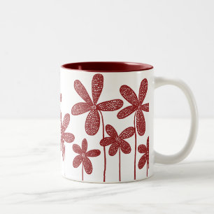 Pretty Flowers - Maroon Two-Tone Coffee Mug